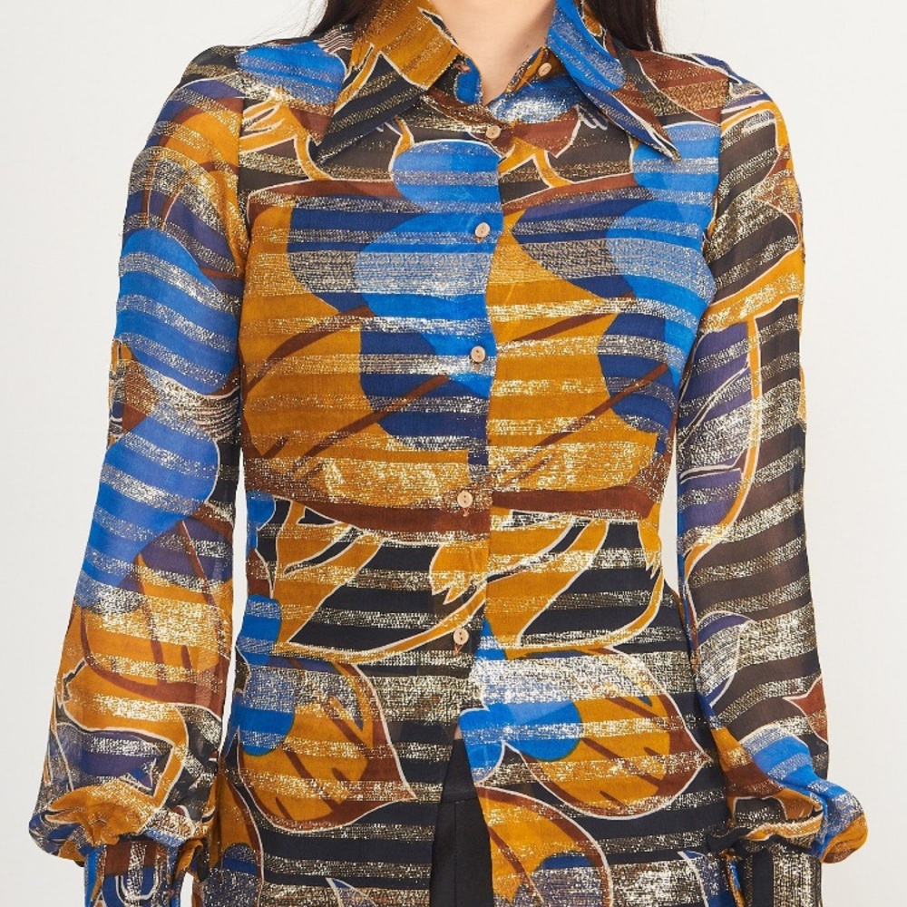 Vintage 1970s Pointed Collar Balloon Sleeve Shirt - Picture 4 of 4